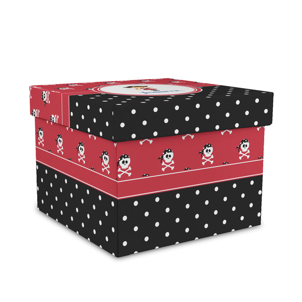 Custom Girl's Pirate & Dots Gift Box with Lid - Canvas Wrapped - Medium (Personalized)