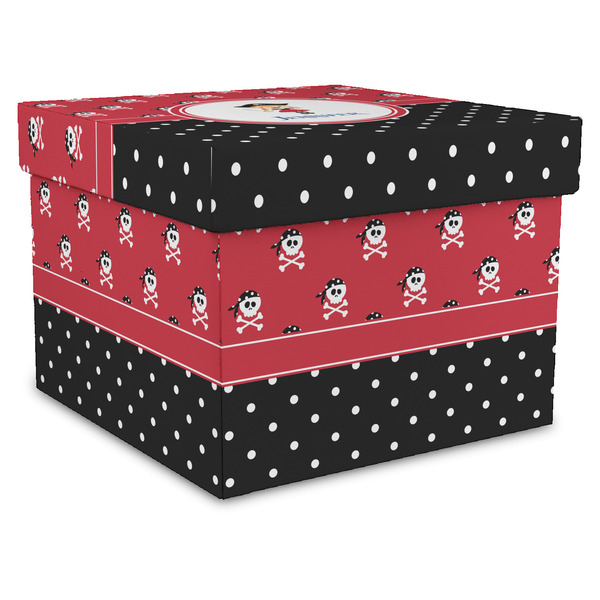 Custom Girl's Pirate & Dots Gift Box with Lid - Canvas Wrapped - X-Large (Personalized)