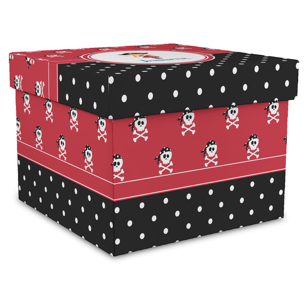 Custom Girl's Pirate & Dots Gift Box with Lid - Canvas Wrapped - XX-Large (Personalized)