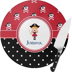 Girl's Pirate & Dots Round Glass Cutting Board - Medium (Personalized)