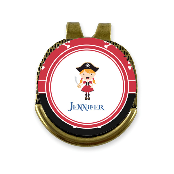 Custom Girl's Pirate & Dots Golf Ball Marker - Hat Clip - Gold