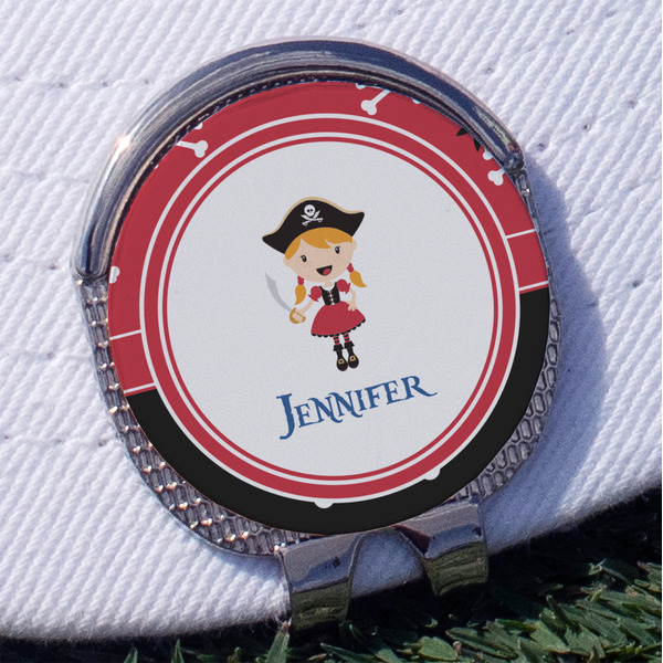 Custom Girl's Pirate & Dots Golf Ball Marker - Hat Clip
