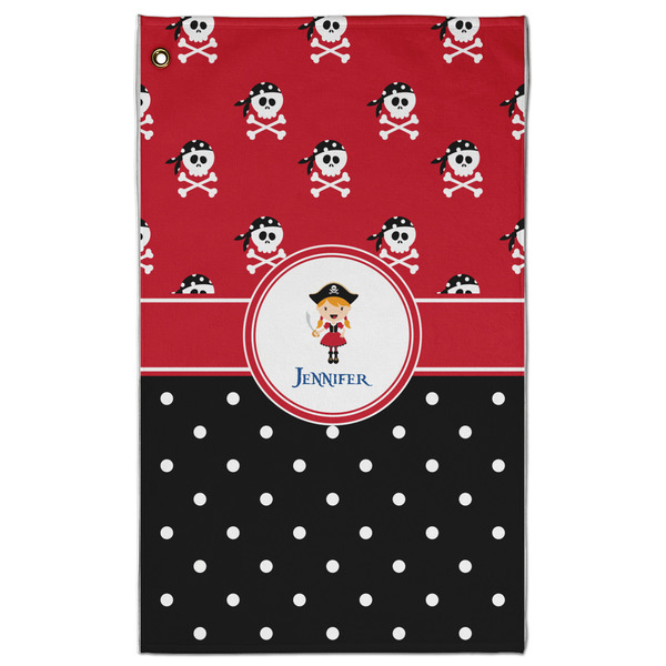Custom Girl's Pirate & Dots Golf Towel - Poly-Cotton Blend w/ Name or Text