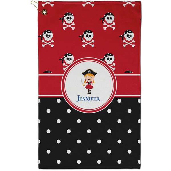 Custom Girl's Pirate & Dots Golf Towel - Poly-Cotton Blend - Small w/ Name or Text