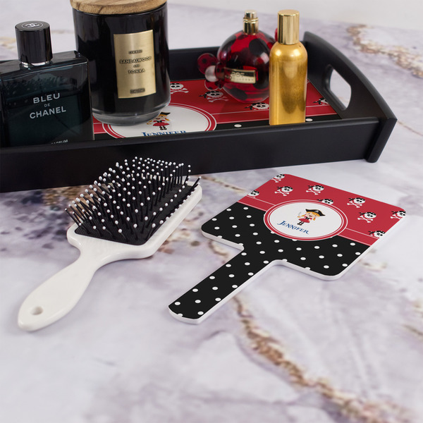 Girl's Pirate & Dots Hand Mirror - With Hair Brush