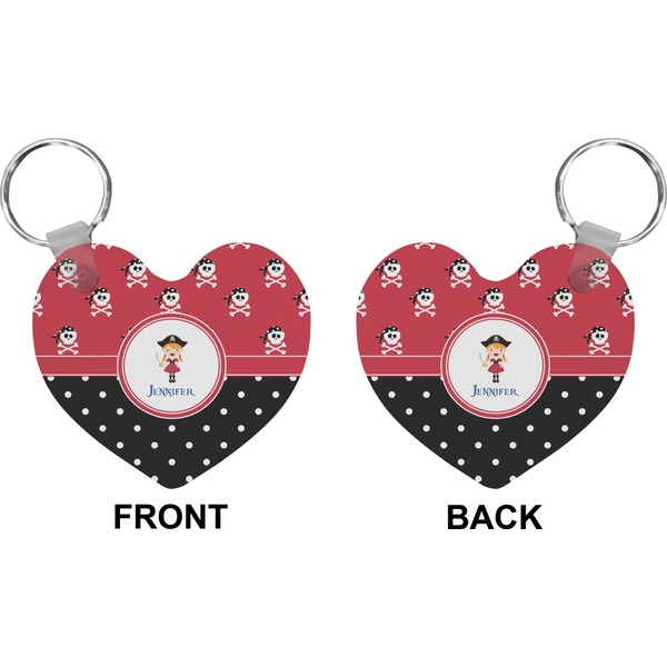 Girl's Pirate & Dots Heart Keychain (Front + Back)
