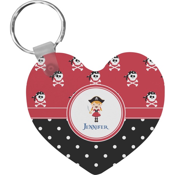 Custom Girl's Pirate & Dots Heart Plastic Keychain w/ Name or Text