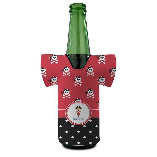 Girl's Pirate & Dots Jersey Bottle Cooler - FRONT (on bottle)