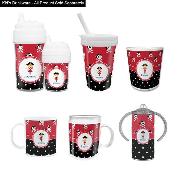 Girl's Pirate & Dots Kid's Drinkware - Customized & Personalized