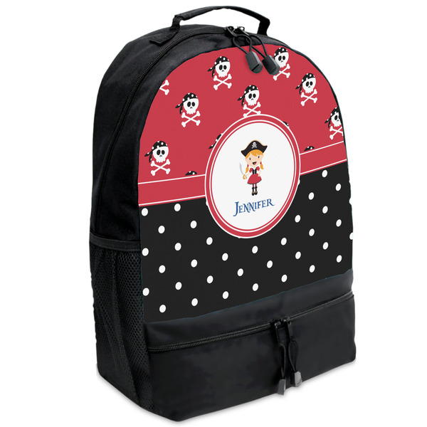 Custom Girl's Pirate & Dots Backpacks - Black (Personalized)