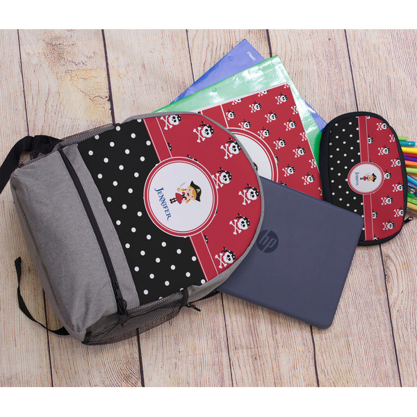 Girl's Pirate & Dots Large Backpack - Gray - With Stuff