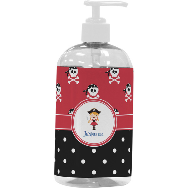 Custom Girl's Pirate & Dots Plastic Soap / Lotion Dispenser (16 oz - Large - White) (Personalized)