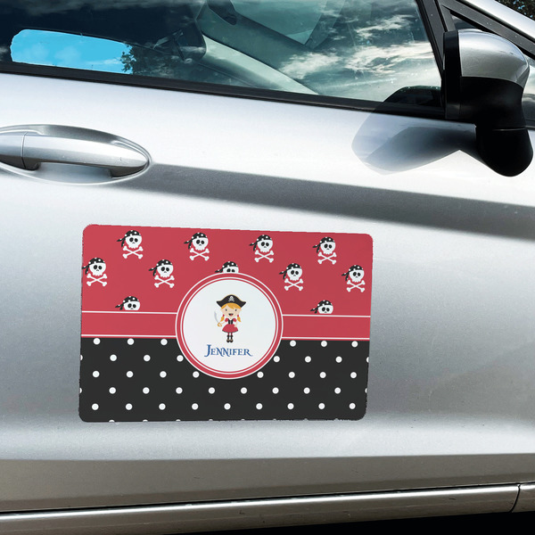 Girl's Pirate & Dots Large Rectangle Car Magnets- In Context