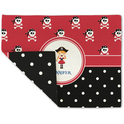 Girl's Pirate & Dots Double-Sided Linen Placemat - Single w/ Name or Text