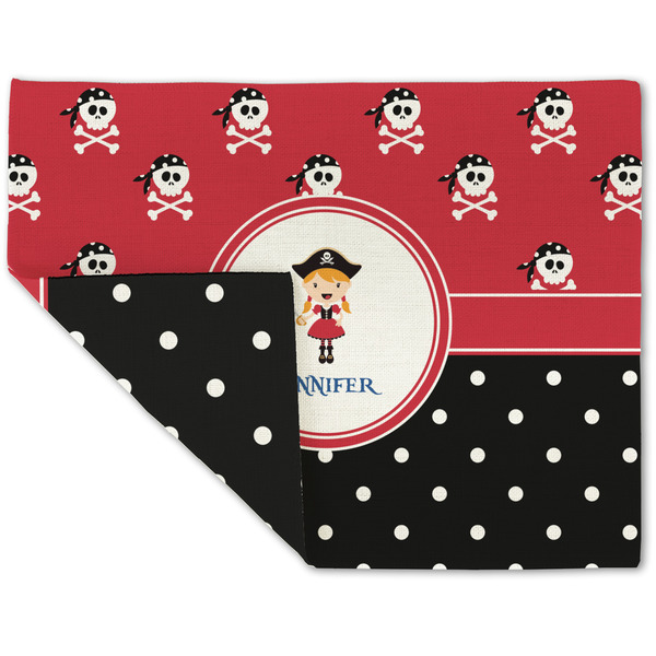 Custom Girl's Pirate & Dots Double-Sided Linen Placemat - Single w/ Name or Text