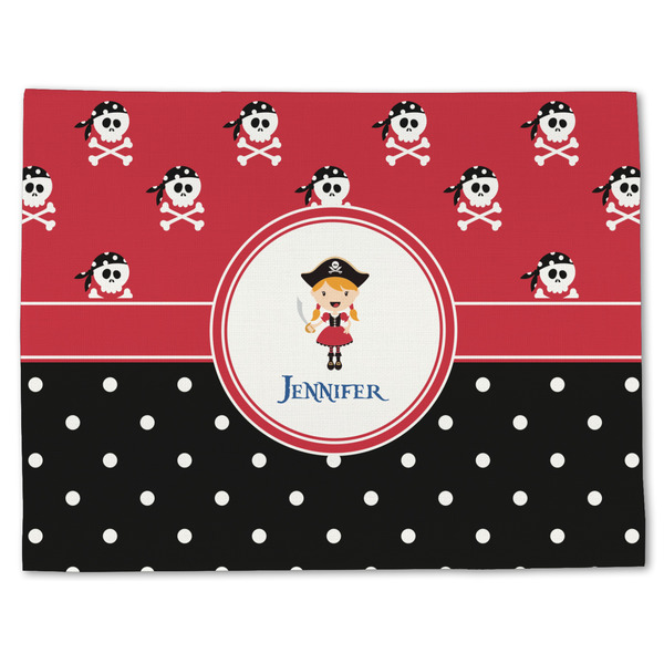 Custom Girl's Pirate & Dots Single-Sided Linen Placemat - Single w/ Name or Text