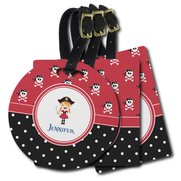 Custom Girl's Pirate & Dots Plastic Luggage Tag (Personalized)