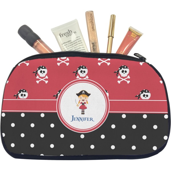 Custom Girl's Pirate & Dots Makeup / Cosmetic Bag - Medium (Personalized)