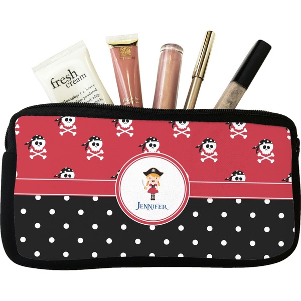 Custom Girl's Pirate & Dots Makeup / Cosmetic Bag - Small (Personalized)