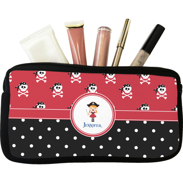 Custom Girl's Pirate & Dots Makeup / Cosmetic Bag (Personalized)