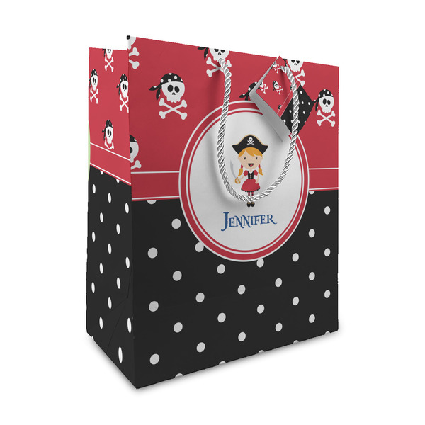 Custom Girl's Pirate & Dots Medium Gift Bag (Personalized)