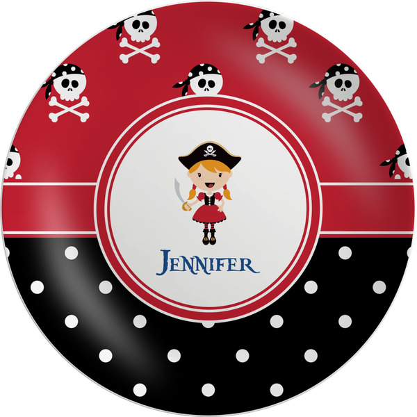 Custom Girl's Pirate & Dots Melamine Salad Plate - 8" (Personalized)