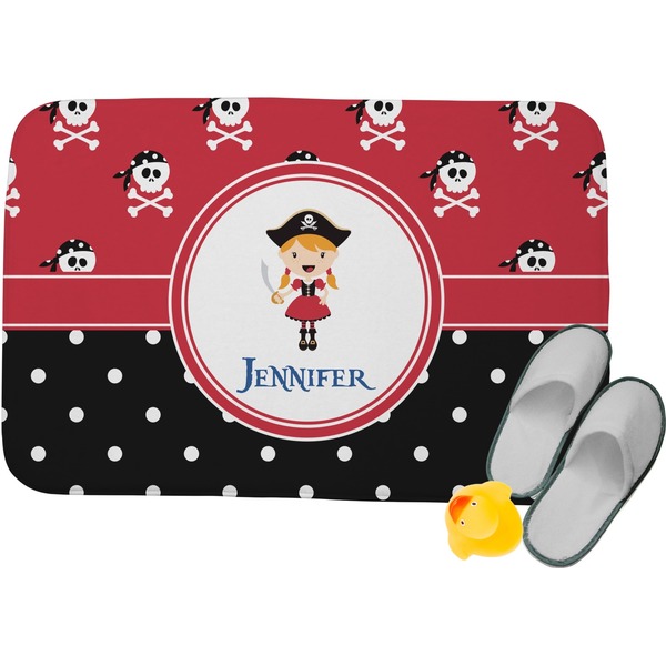 Custom Girl's Pirate & Dots Memory Foam Bath Mat - 34"x21" (Personalized)