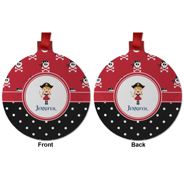 Girl's Pirate & Dots Metal Ball Ornament - Front and Back