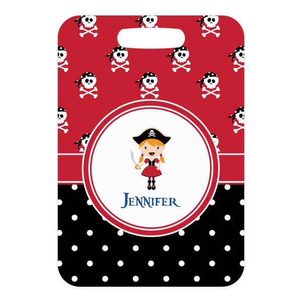 Girl's Pirate & Dots Metal Luggage Tag - Front Without Strap
