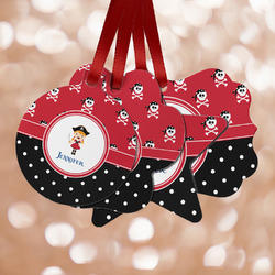 Girl's Pirate & Dots Metal Ornaments - Double Sided w/ Name or Text