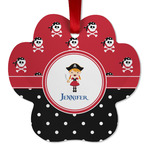 Girl's Pirate & Dots Metal Paw Ornament - Double Sided w/ Name or Text