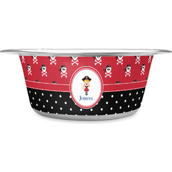 Girl's Pirate & Dots Stainless Steel Dog Bowl (Personalized)