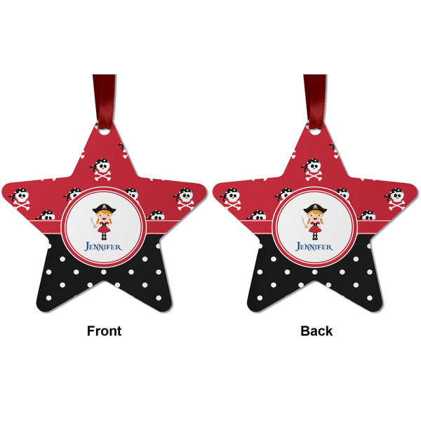 Girl's Pirate & Dots Metal Star Ornament - Front and Back