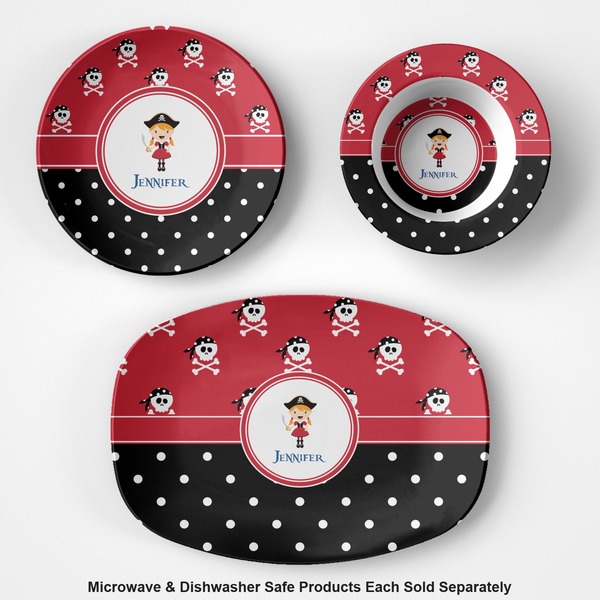 Girl's Pirate & Dots Microwave & Dishwasher Safe CP Plastic Dishware - Group