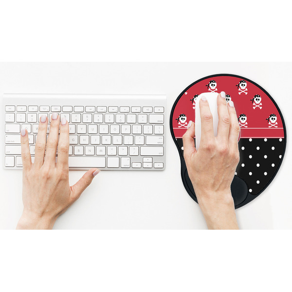 Girl's Pirate & Dots Mouse Pad with Wrist Rest - LIFESYTLE 2 (in use)