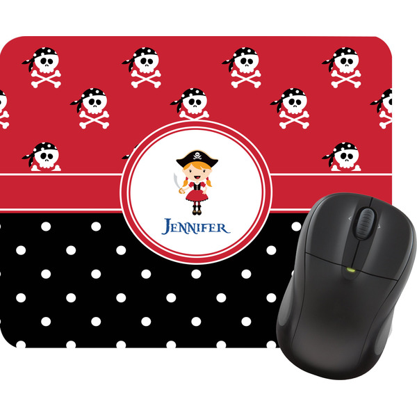 Custom Girl's Pirate & Dots Rectangular Mouse Pad (Personalized)