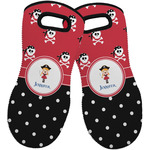 Girl's Pirate & Dots Neoprene Oven Mitts - Set of 2 w/ Name or Text