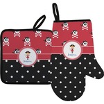 Girl's Pirate & Dots Oven Mitt & Pot Holder Set w/ Name or Text