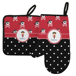 Girl's Pirate & Dots Left Oven Mitt & Pot Holder Set w/ Name or Text