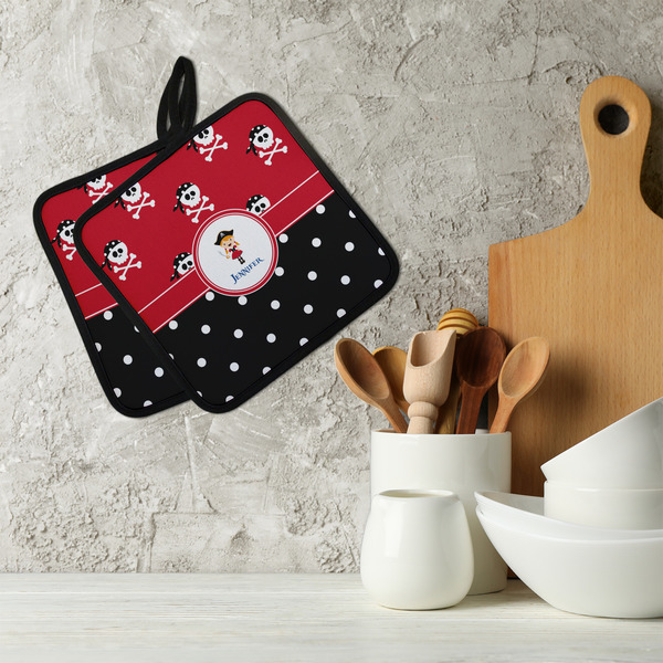 Girl's Pirate & Dots Neoprene Pot Holder - Set of 2  LIFESTYLE