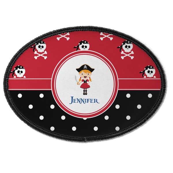 Custom Girl's Pirate & Dots Iron On Oval Patch w/ Name or Text