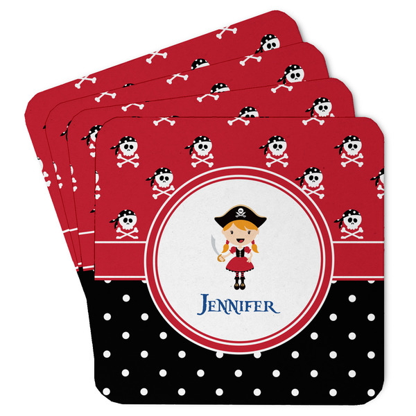 Custom Girl's Pirate & Dots Paper Coasters w/ Name or Text