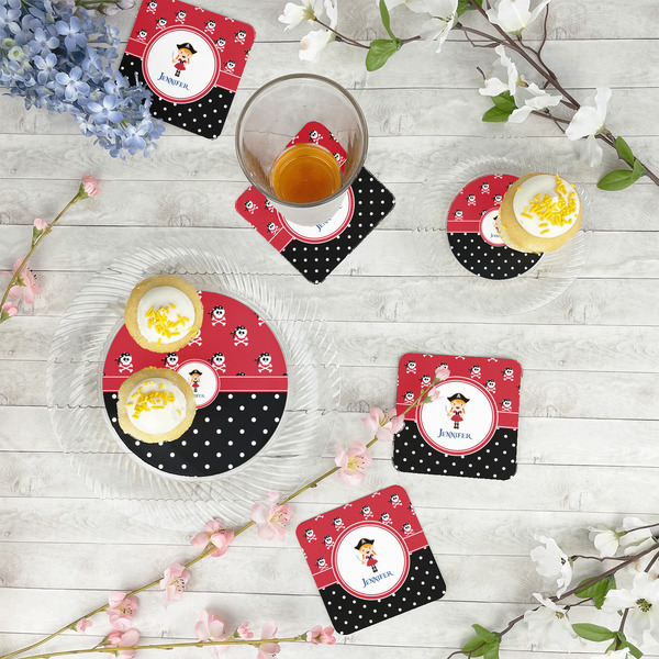 Girl's Pirate & Dots Paper Coasters - In Context