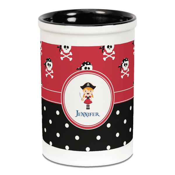 Girl's Pirate & Dots Pencil Holder - Black