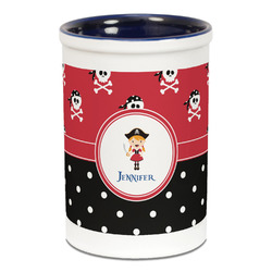 Girl's Pirate & Dots Ceramic Pencil Holders - Blue