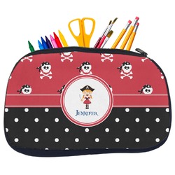 Girl's Pirate & Dots Neoprene Pencil Case - Medium w/ Name or Text