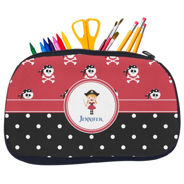Custom Girl's Pirate & Dots Neoprene Pencil Case - Medium w/ Name or Text