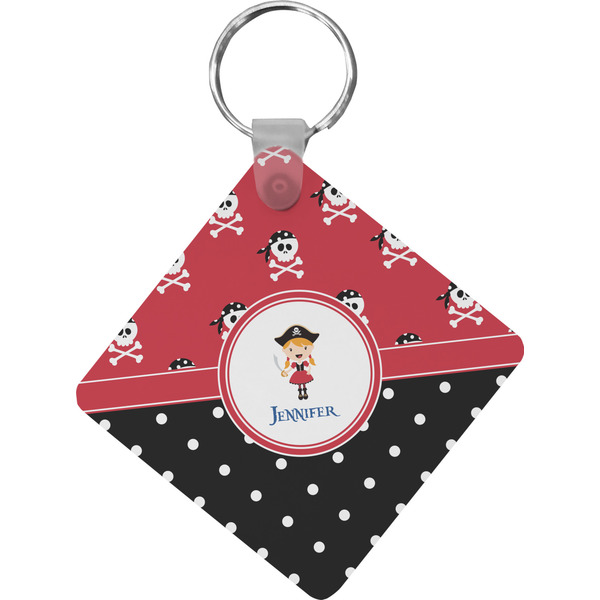 Custom Girl's Pirate & Dots Diamond Plastic Keychain w/ Name or Text