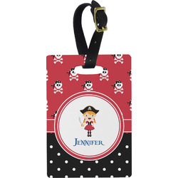 Girl's Pirate & Dots Plastic Luggage Tag - Rectangular w/ Name or Text