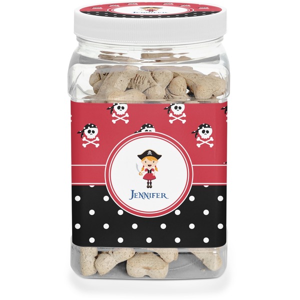 Custom Girl's Pirate & Dots Dog Treat Jar (Personalized)